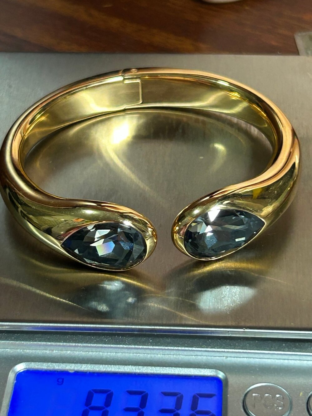 Vintage authentic Swarovski Gold plated large teardrop crystal bangle bracelet